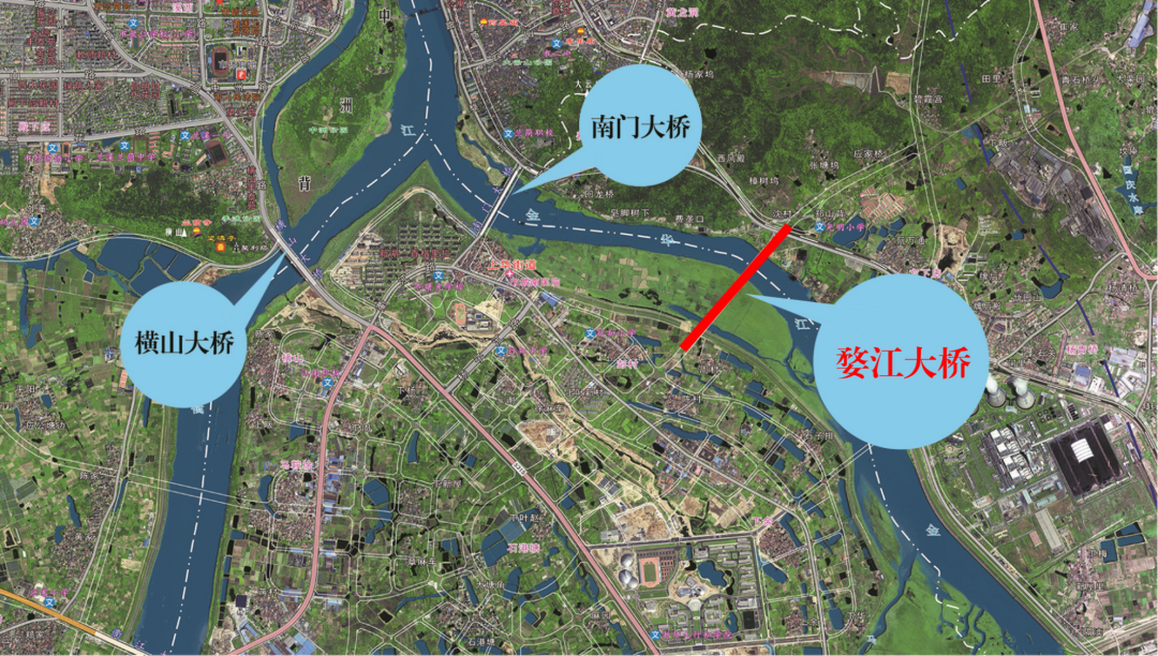 兰溪市金兰创新城婺江大桥及接线工程,东起拟建的金兰中线,向西南