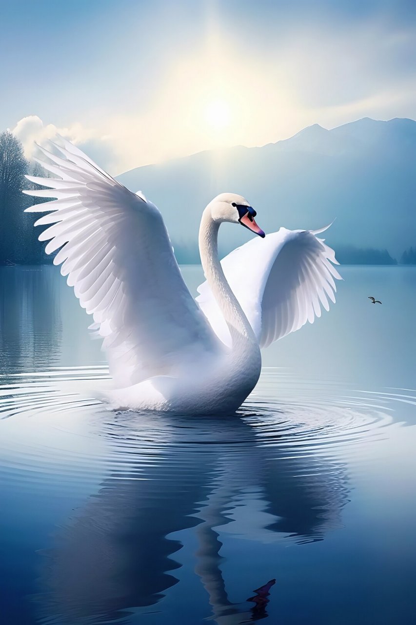 如鸟越海,美不胜收-白天鹅绘画素材  笔触轻拂,绘出白天鹅的优雅姿态