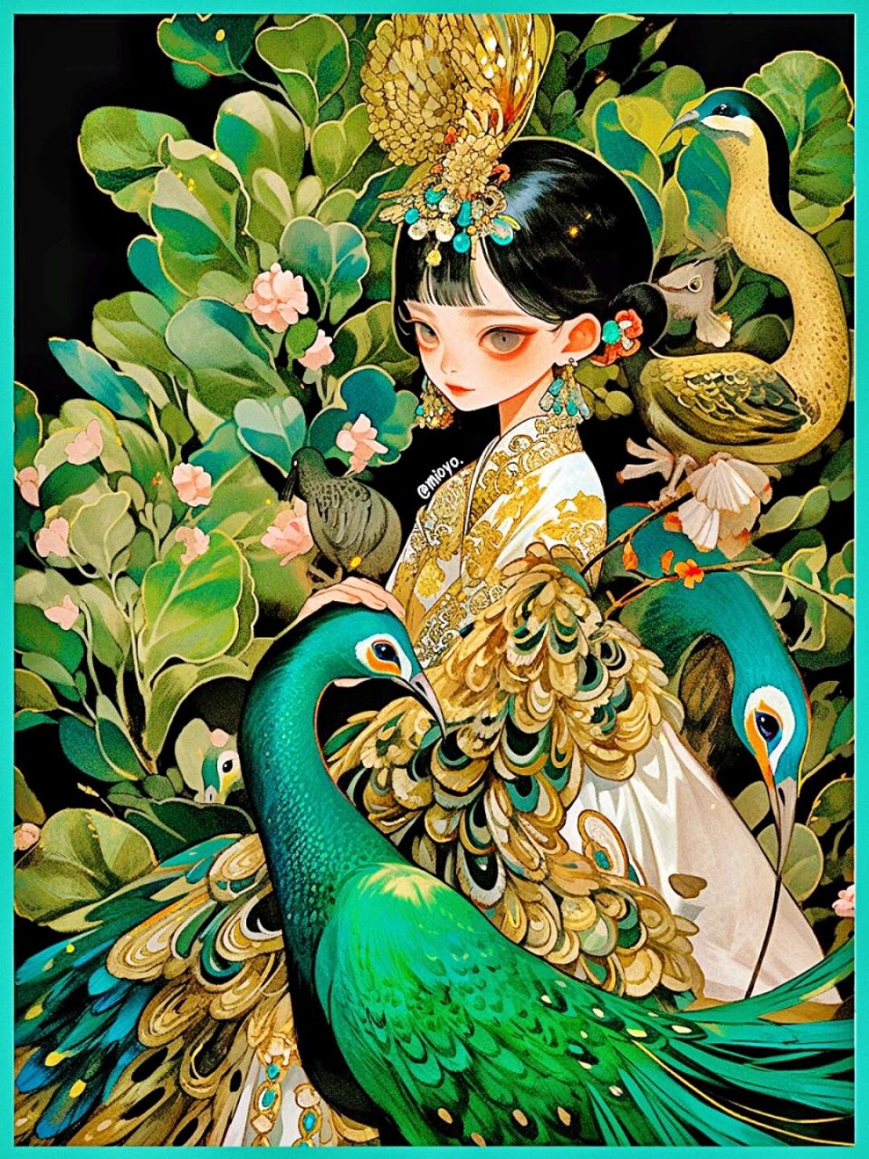 【山海经异兽录⑥-孔雀明王】国风&国潮插画  08凤凰生孔雀和大鹏