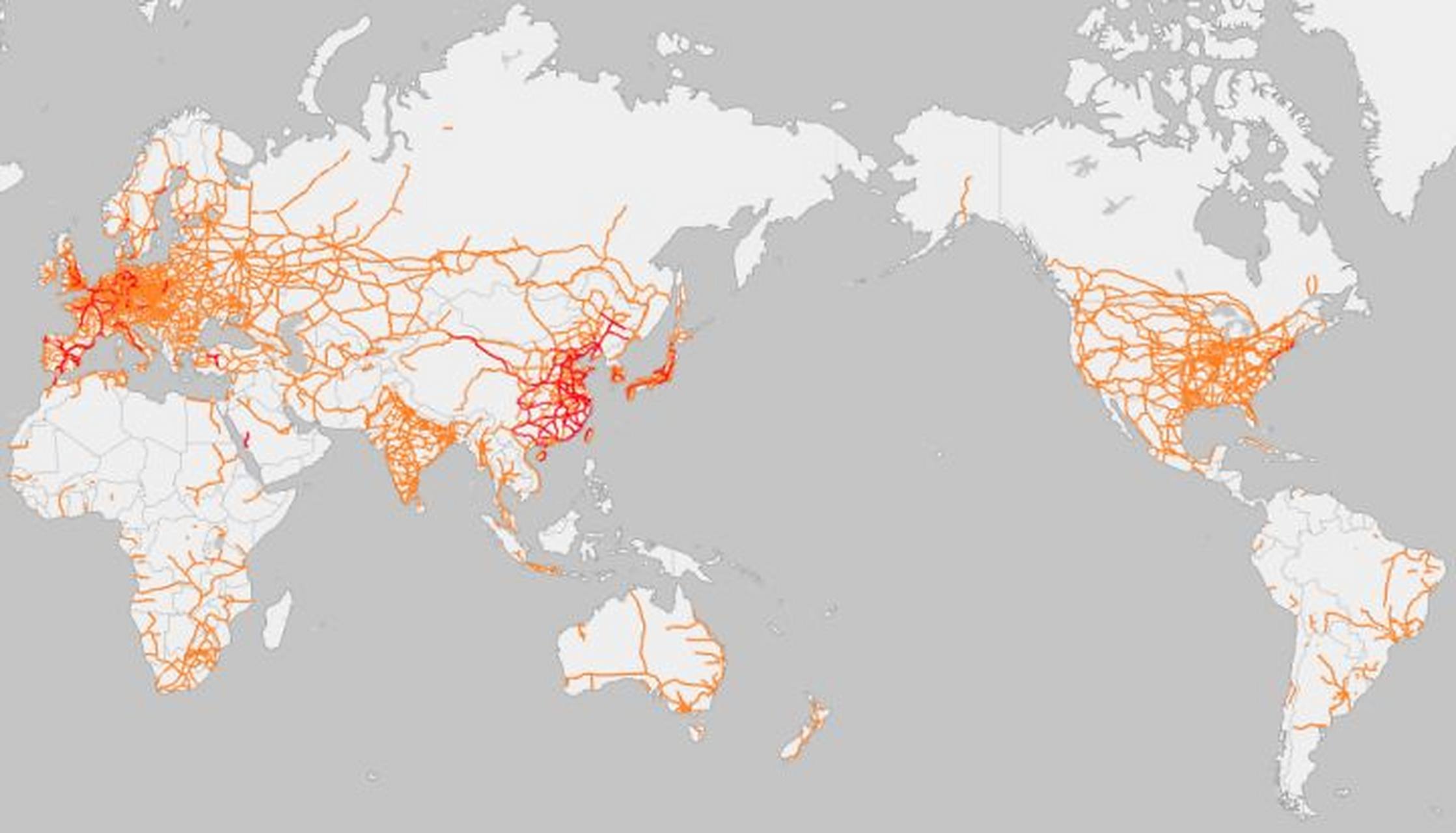了解一下世界铁路分布情况吧! 初看美国,欧洲,印度,日本都发展很不错,