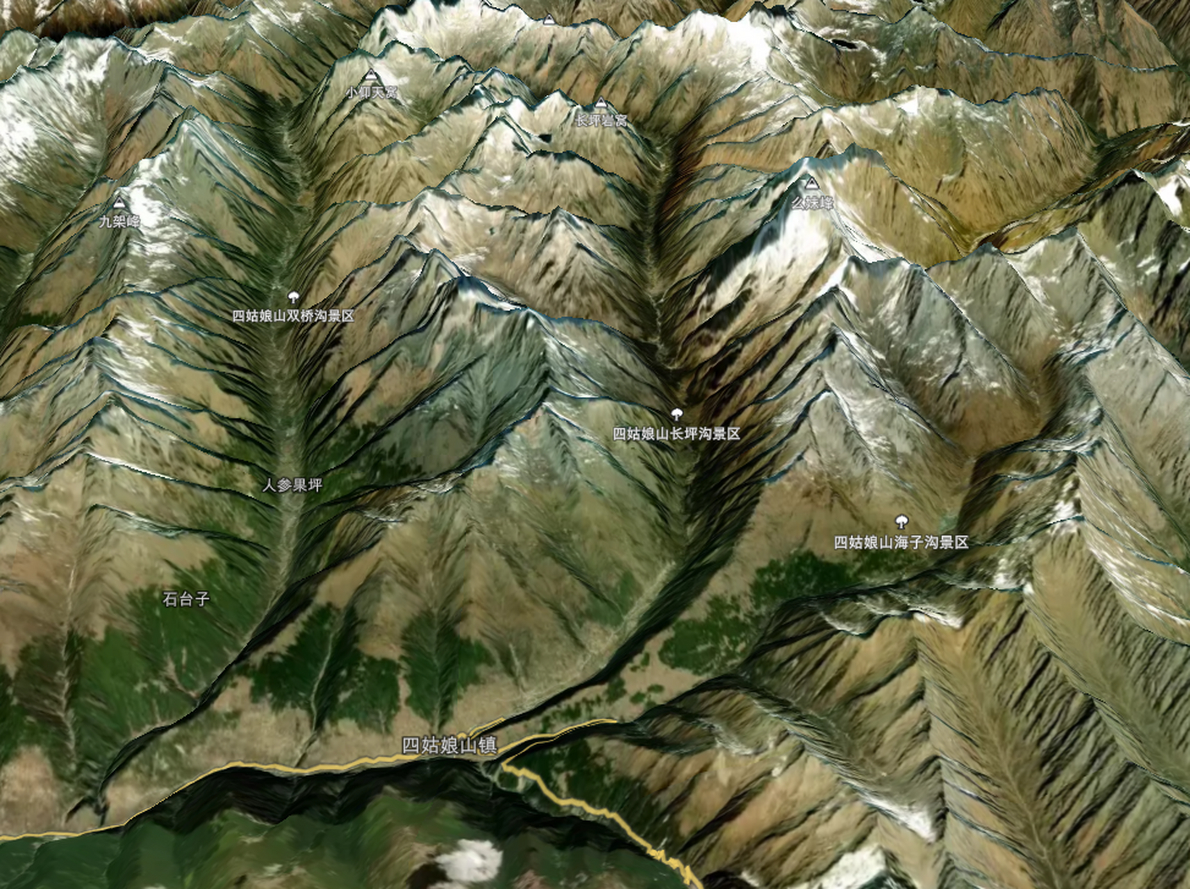 三维视角看世界——阿坝州四姑娘山卫星影像#四姑娘山# #四姑娘山旅游