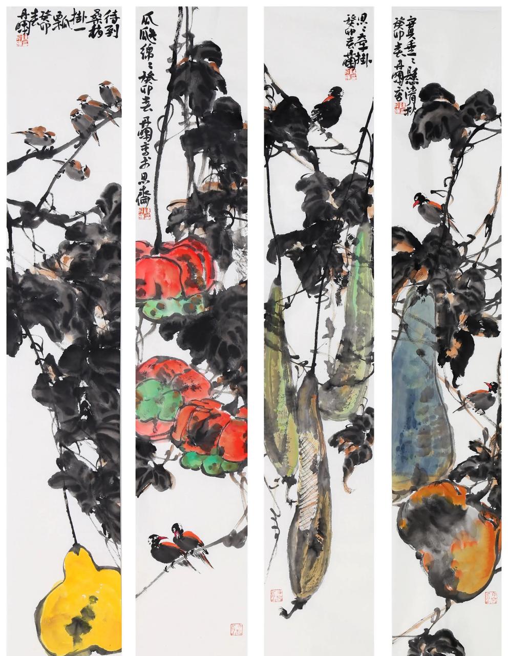 陈丹晖花鸟画四条屏