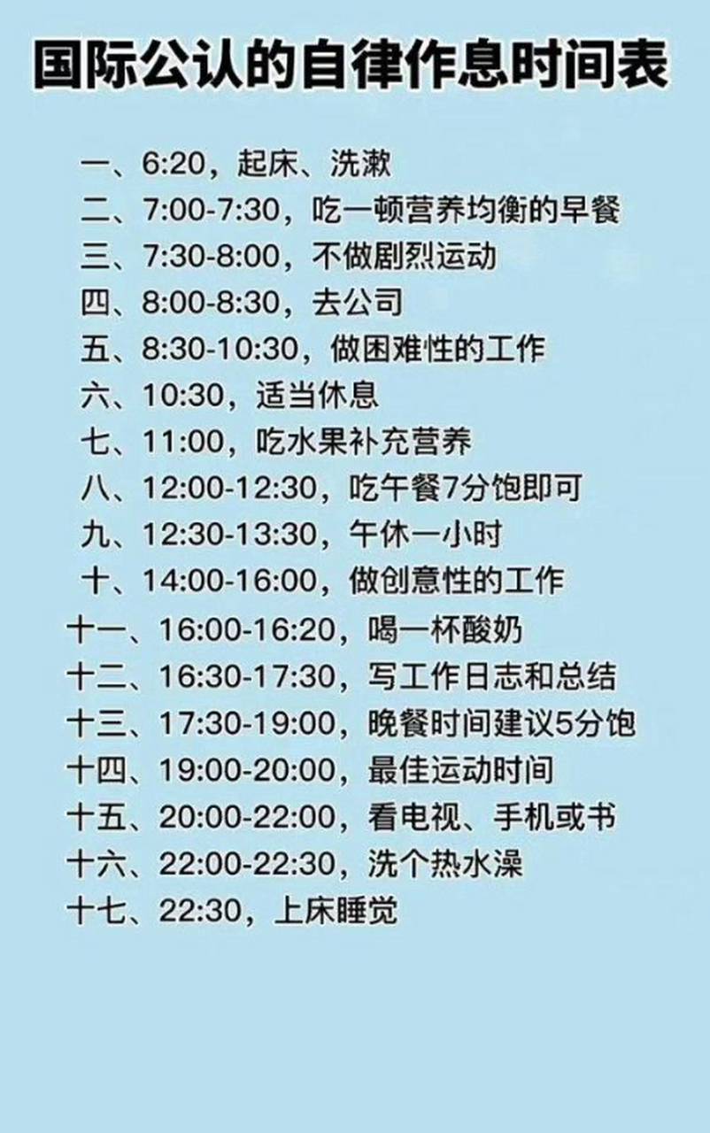 国际公认的自律作息时间表,你们能做到哪些[滑稽]