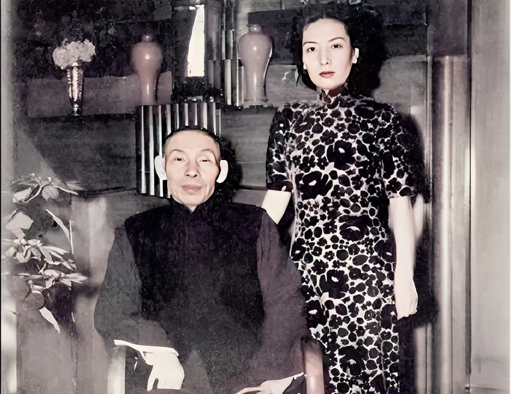 1950年,杜月笙和孟小冬合影.