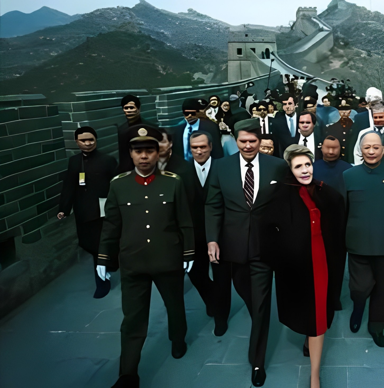 在参观结束时,里根站在坑边回