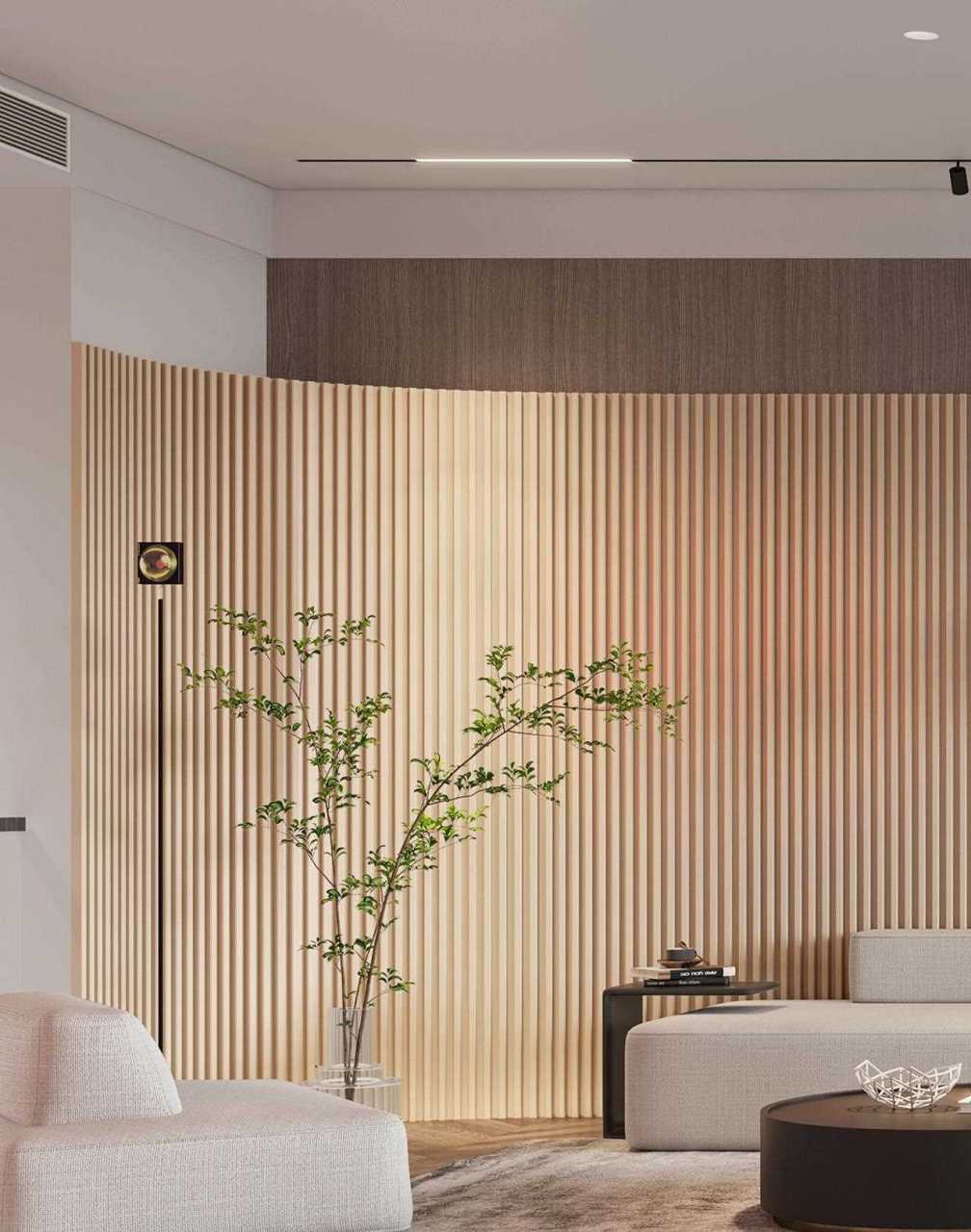 木格栅在背景墙的运用较多,在灯光的烘托下强化材质的细节质感,墙面
