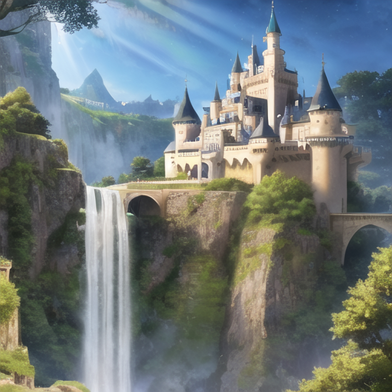 动漫美图分享# 城堡,瀑布,桥梁
