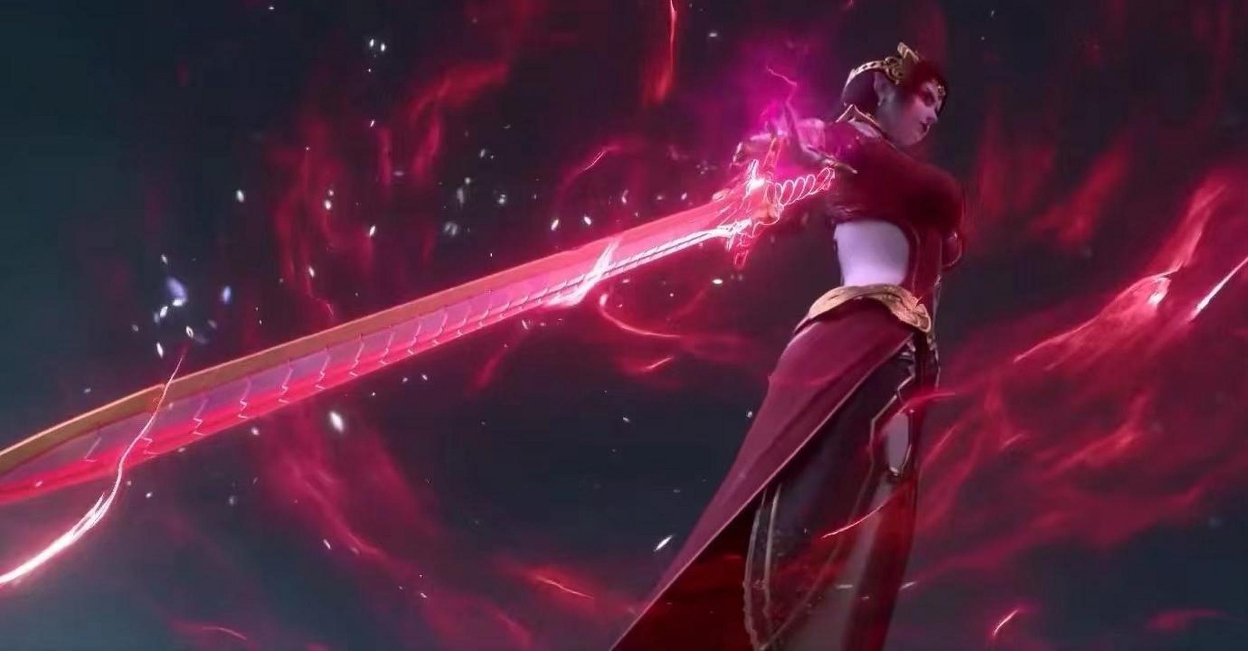 之前斗破苍穹年番中,美杜莎使用的武器是一把红色的长剑,萧炎当时还吓