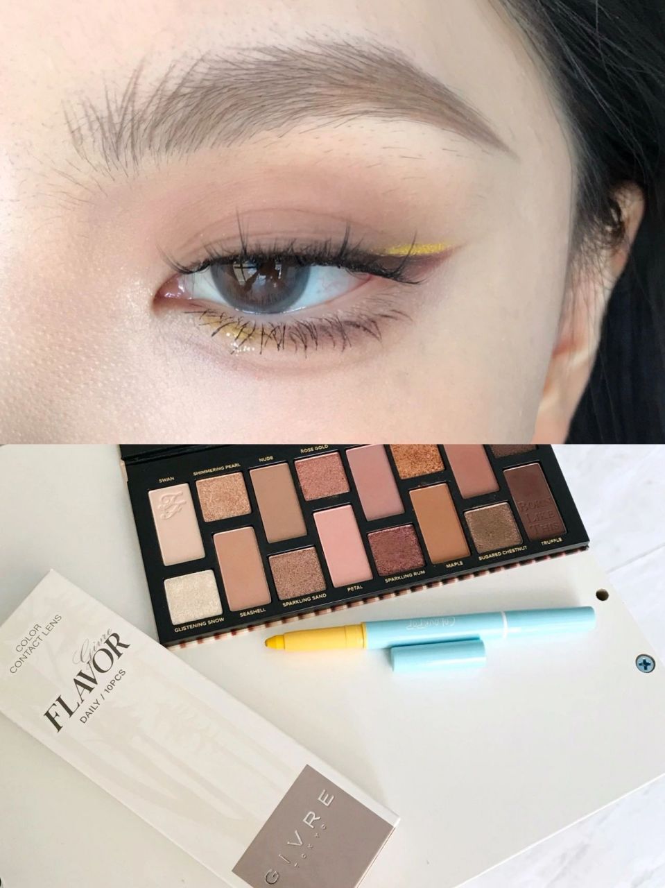 让我看看是谁还没试过彩色眼线 暖调大地色眼妆和黄色眼线搭配好好看