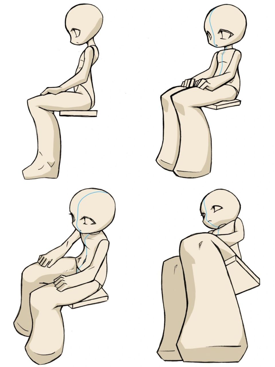 常见坐姿动作临摹  分享常见坐姿动作绘画参考,包括正面,俯视,仰视