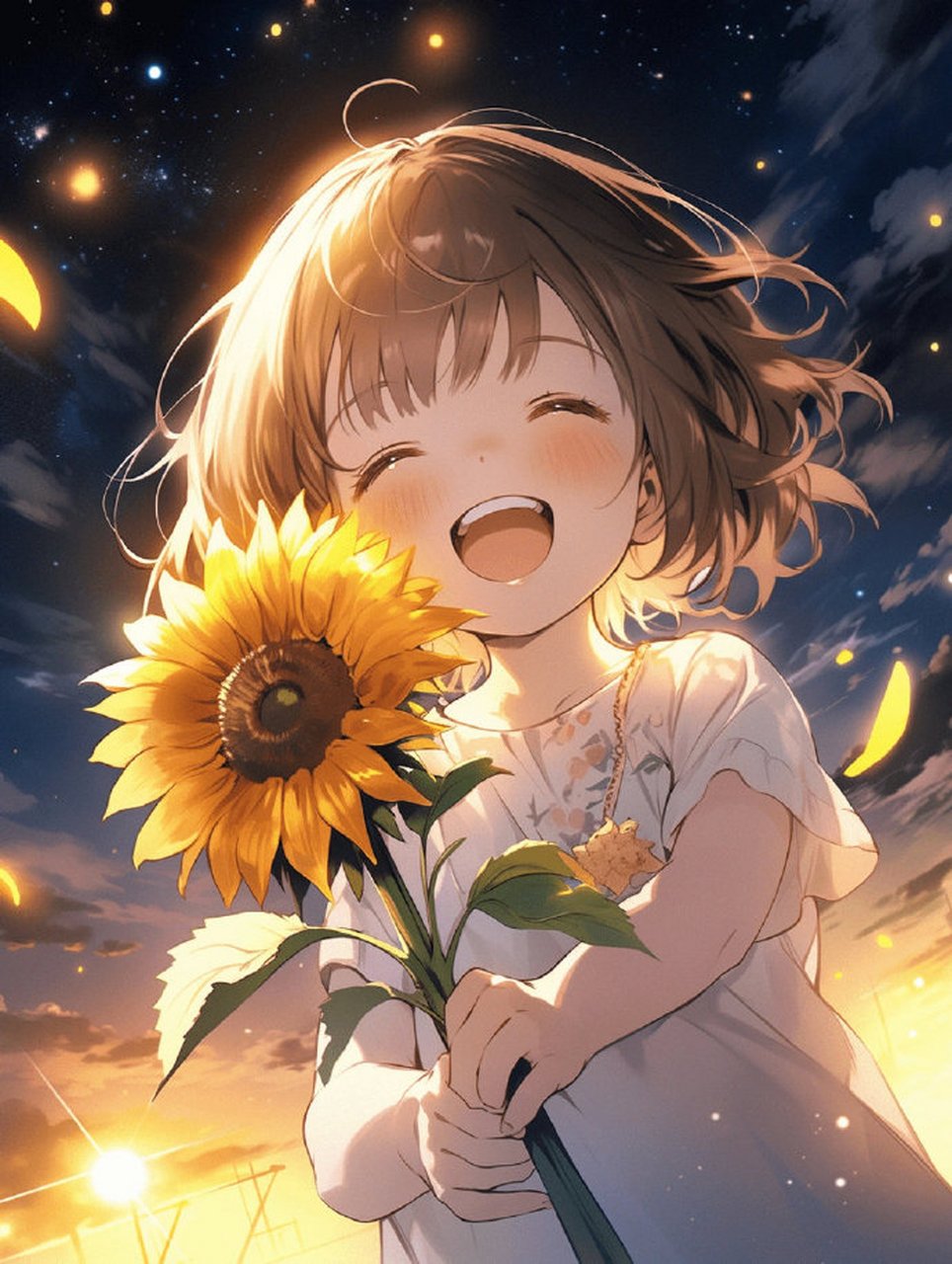 星空下太阳花女孩治愈背景图/壁纸  76好温暖9720422099