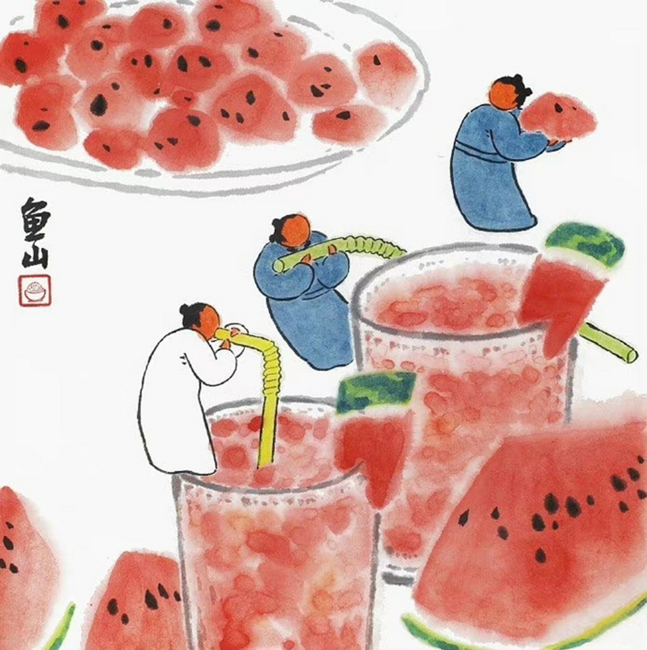 " 清凉一夏 … "          丨图:鱼山饭宽 绘   #动态创作月##百家号