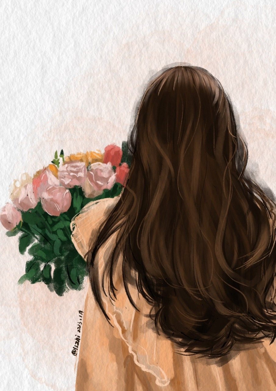 手捧鲜花女生头像