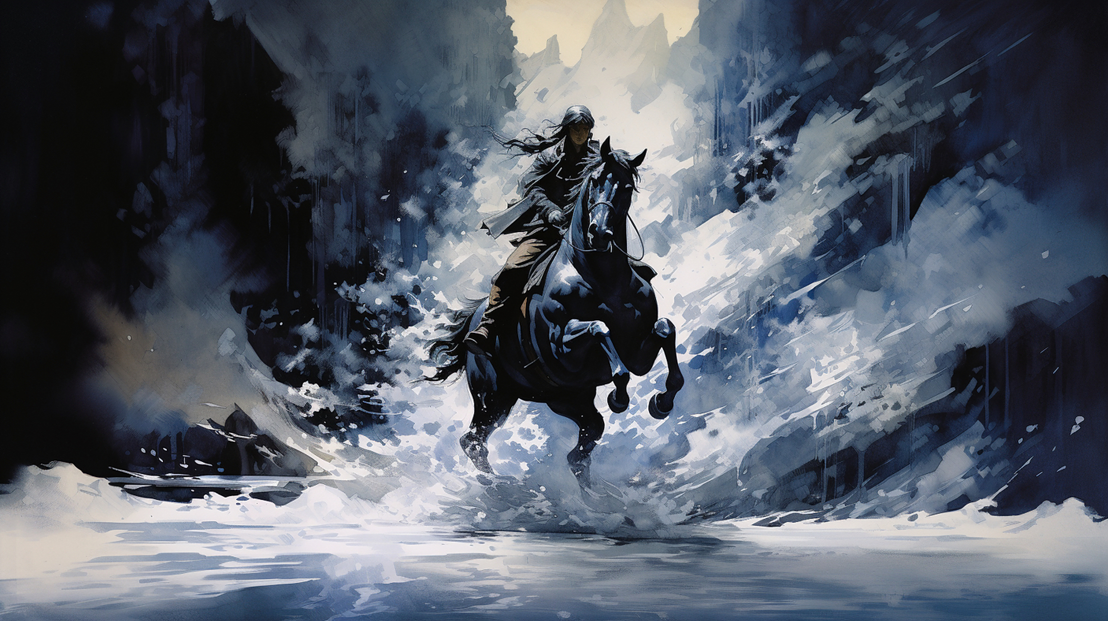 水墨风的骑马图,很有大片感觉得图片!#ai绘画#