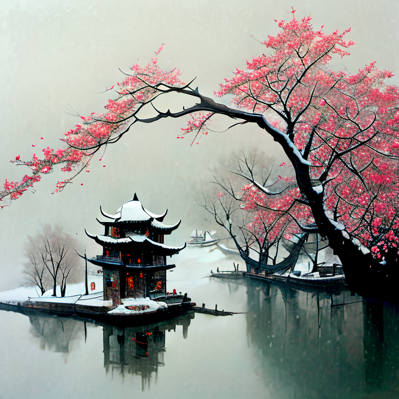 江南梅开欲飞雪,老境何堪与君别.简洁,优雅,苍茫#百度ai绘图黑科技