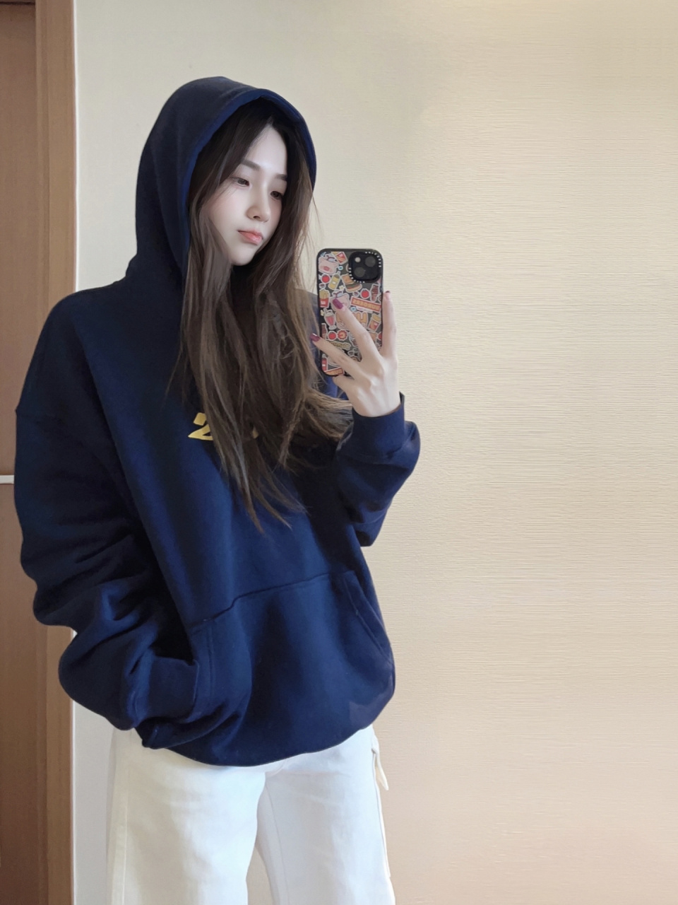 藏青色卫衣好显白啊 字母卫衣随意搭配 宽松版 这一套完全是我的菜