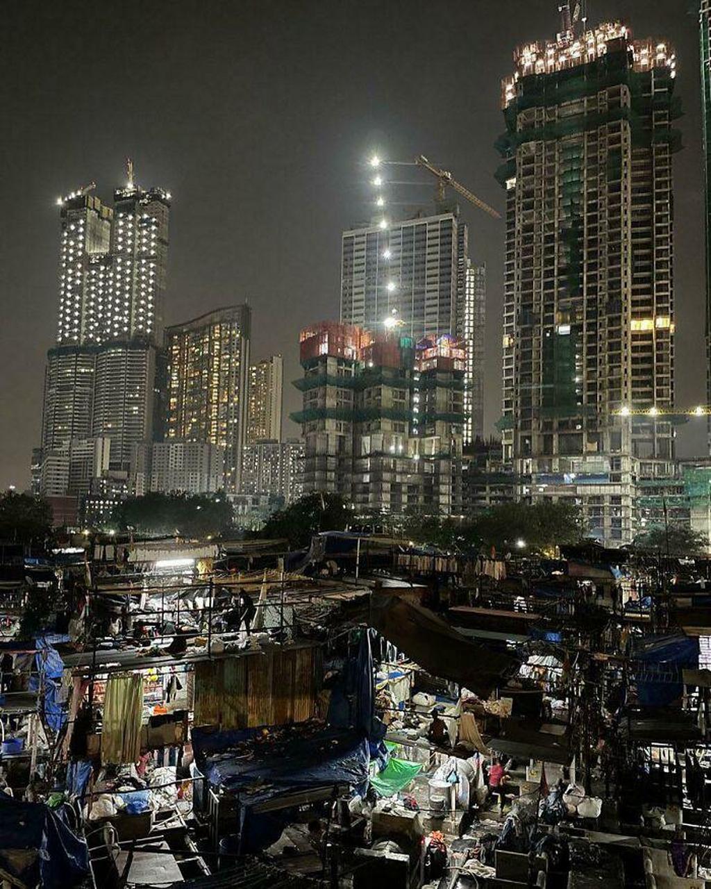 印度孟买的高楼与贫民窟. 郊区邂逅自然.