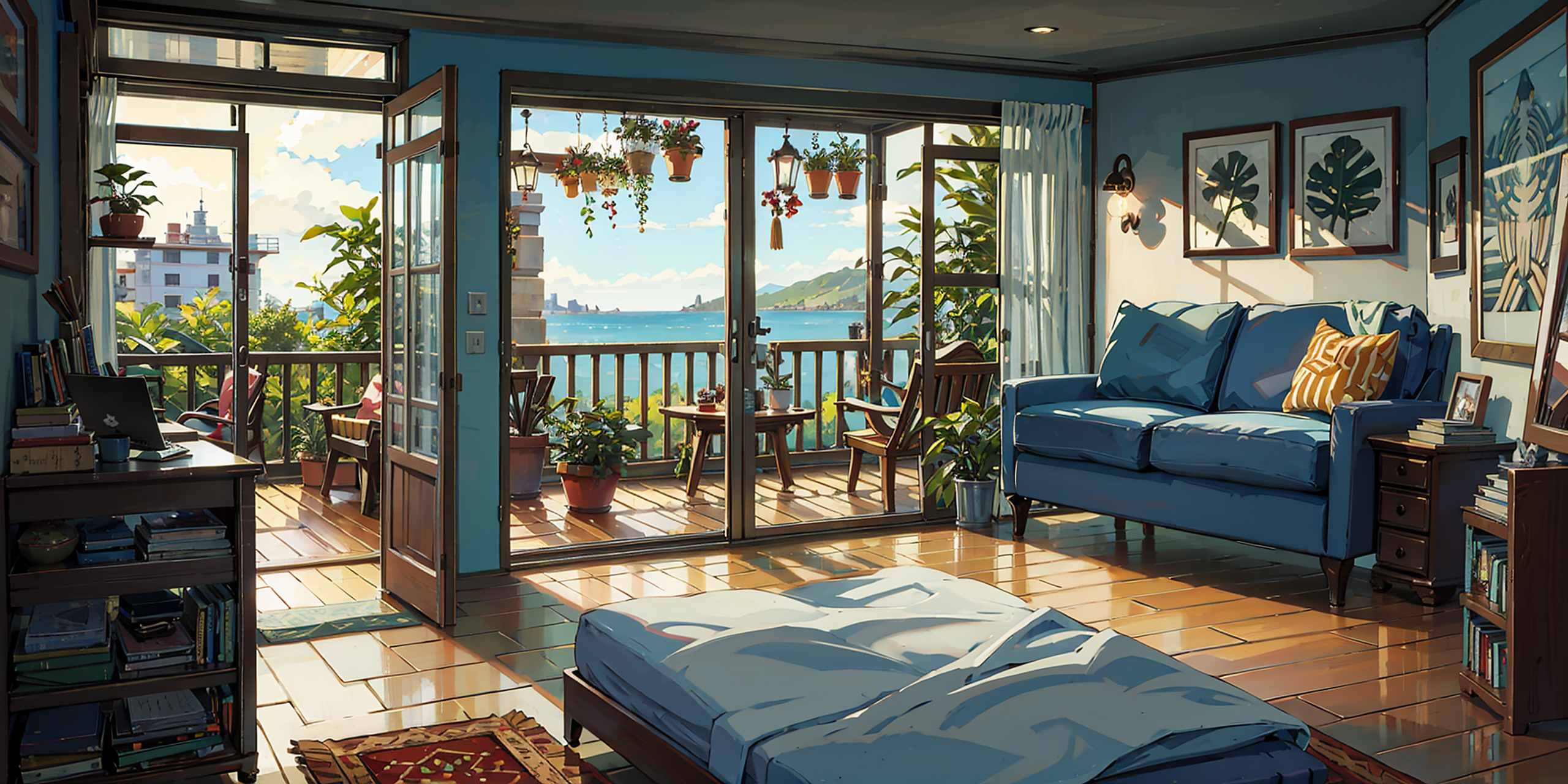 ai绘画浅尝试——唯美动漫风插图,轻松惬意的夏日室内时光#ai绘画