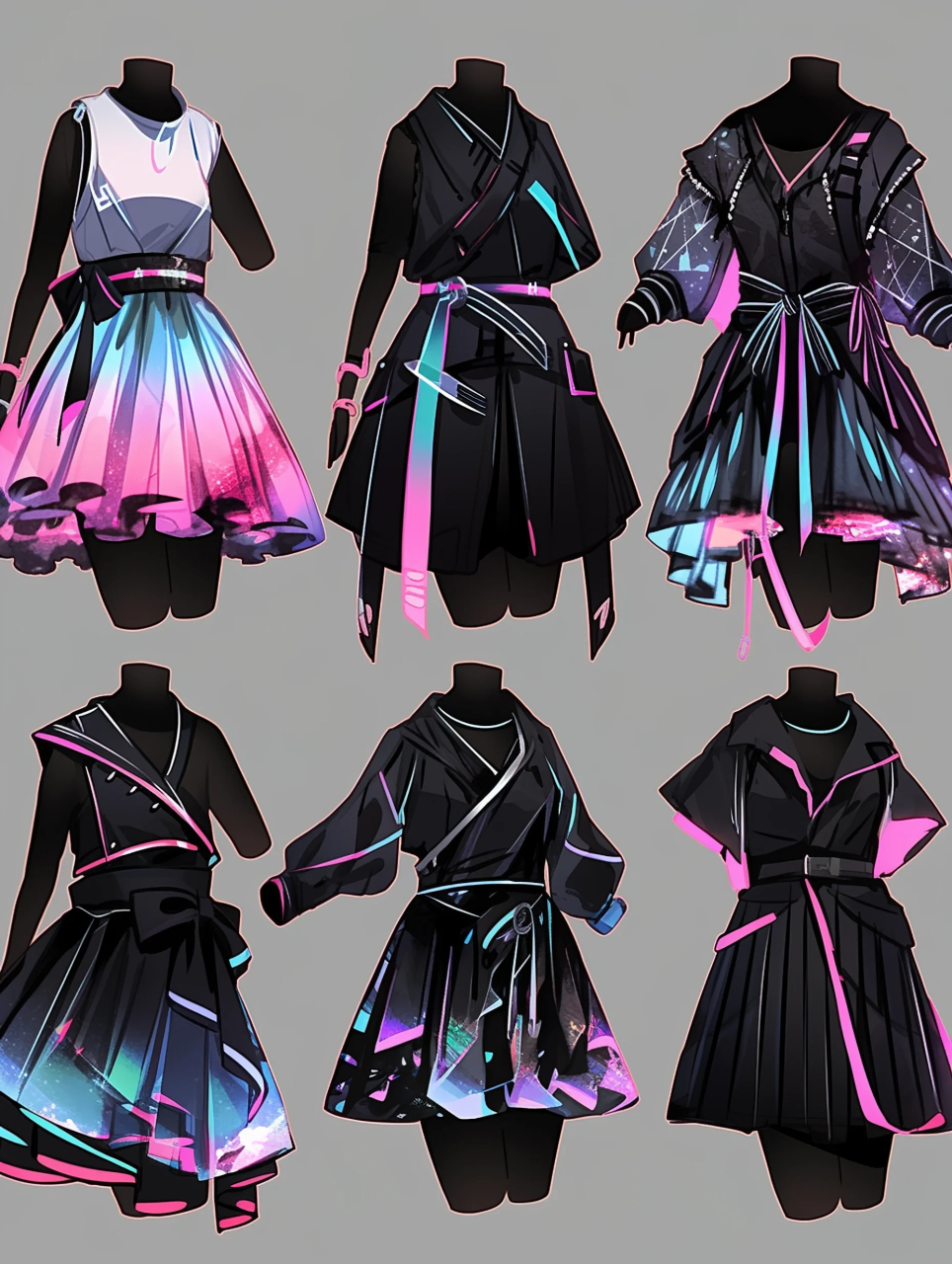 今天给大家带来一组赛博朋克风的服装设计效果图,独特的风格,让脑在