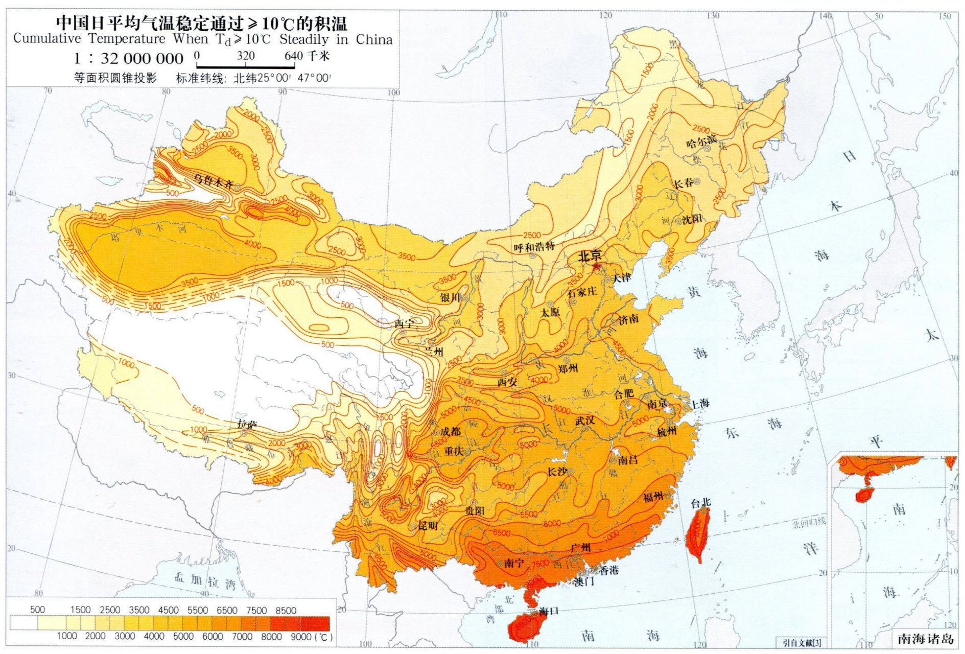 中国积温分布图