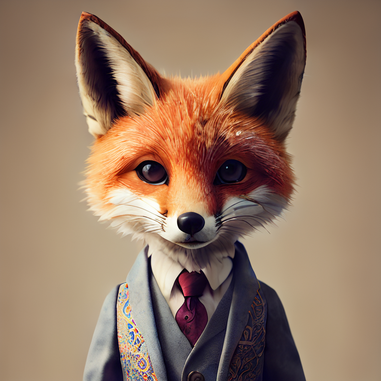 百度ai绘图黑科技#可爱的拟人狐狸世纪的西装,肖像,精细细节的衣服