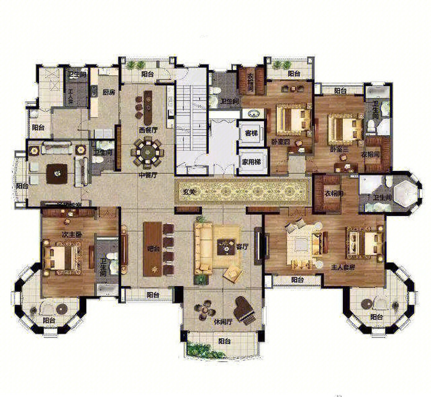 到售楼部看到这个大平层的图纸,面积估计有600-700平米左右吧,实在太