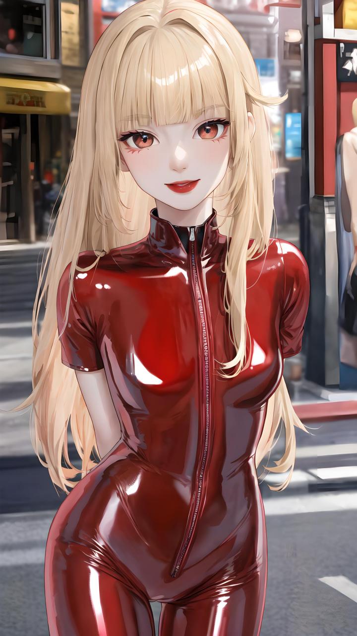 动漫壁纸:二次元胶衣模特御姐系列(11) 红色胶衣衬托高挑的身材,双手