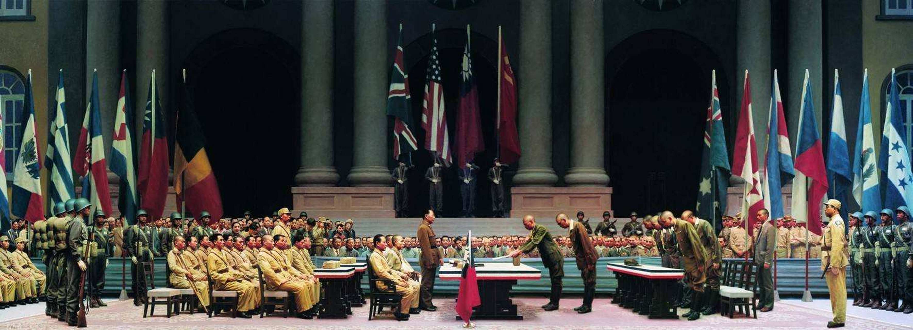 9月9日中国在南京中央陆军军官学校大礼堂举行受降仪式.