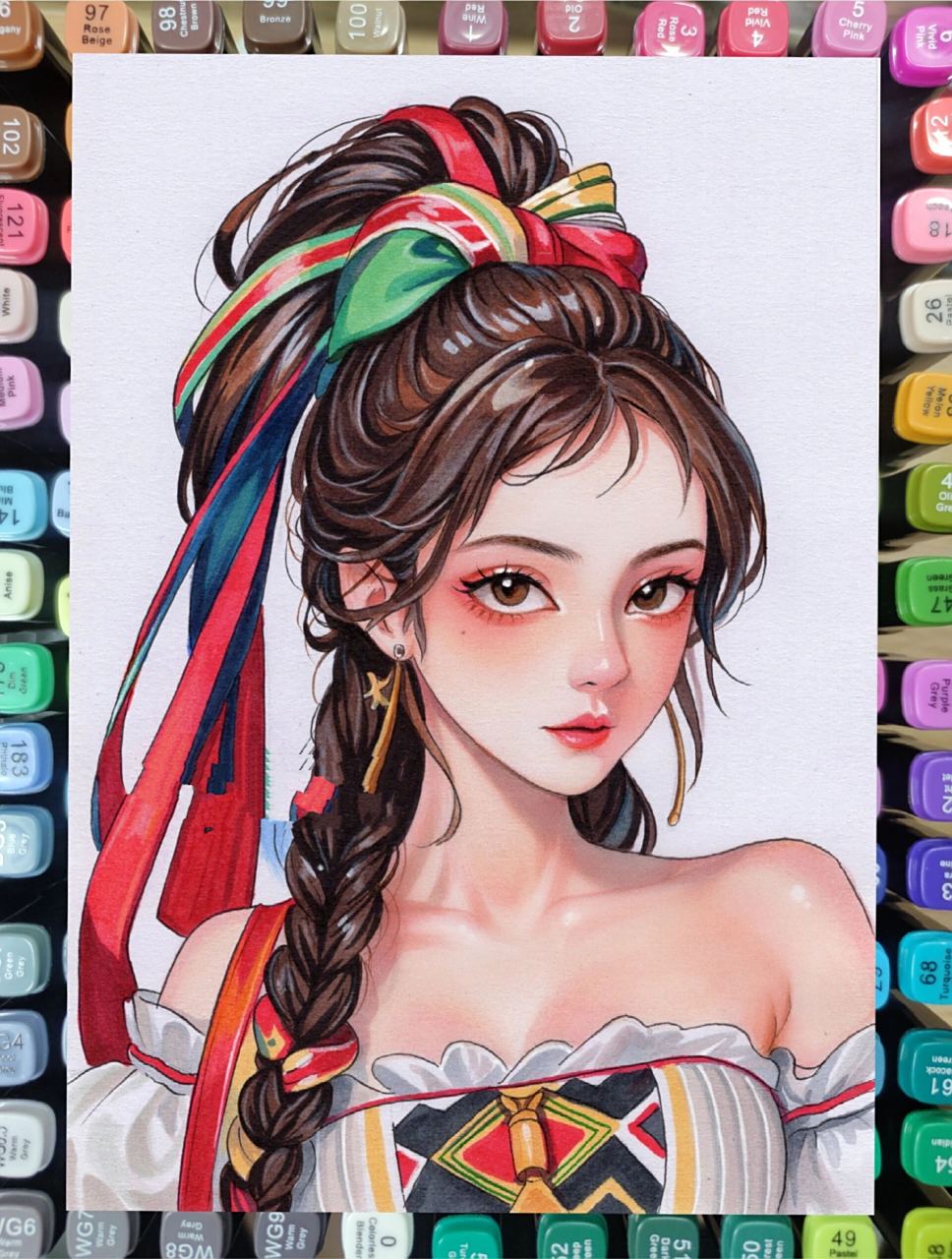 马克笔笔下人物绘画|步骤图	"     完成图片来了～ "