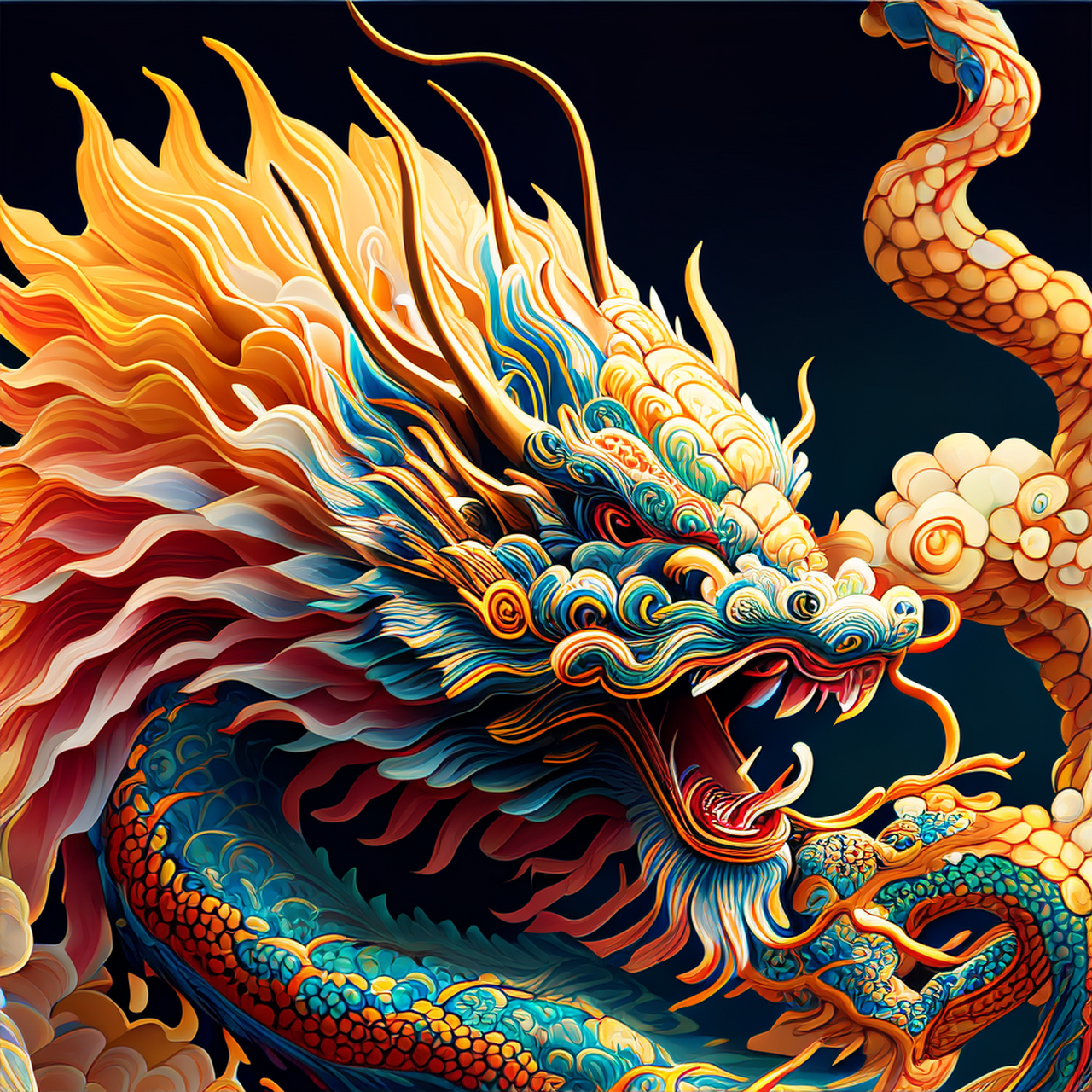 百度ai绘图黑科技#丰富的特写镜头,彩色背景,虬龙舞空祠,鸾凤相与 ..