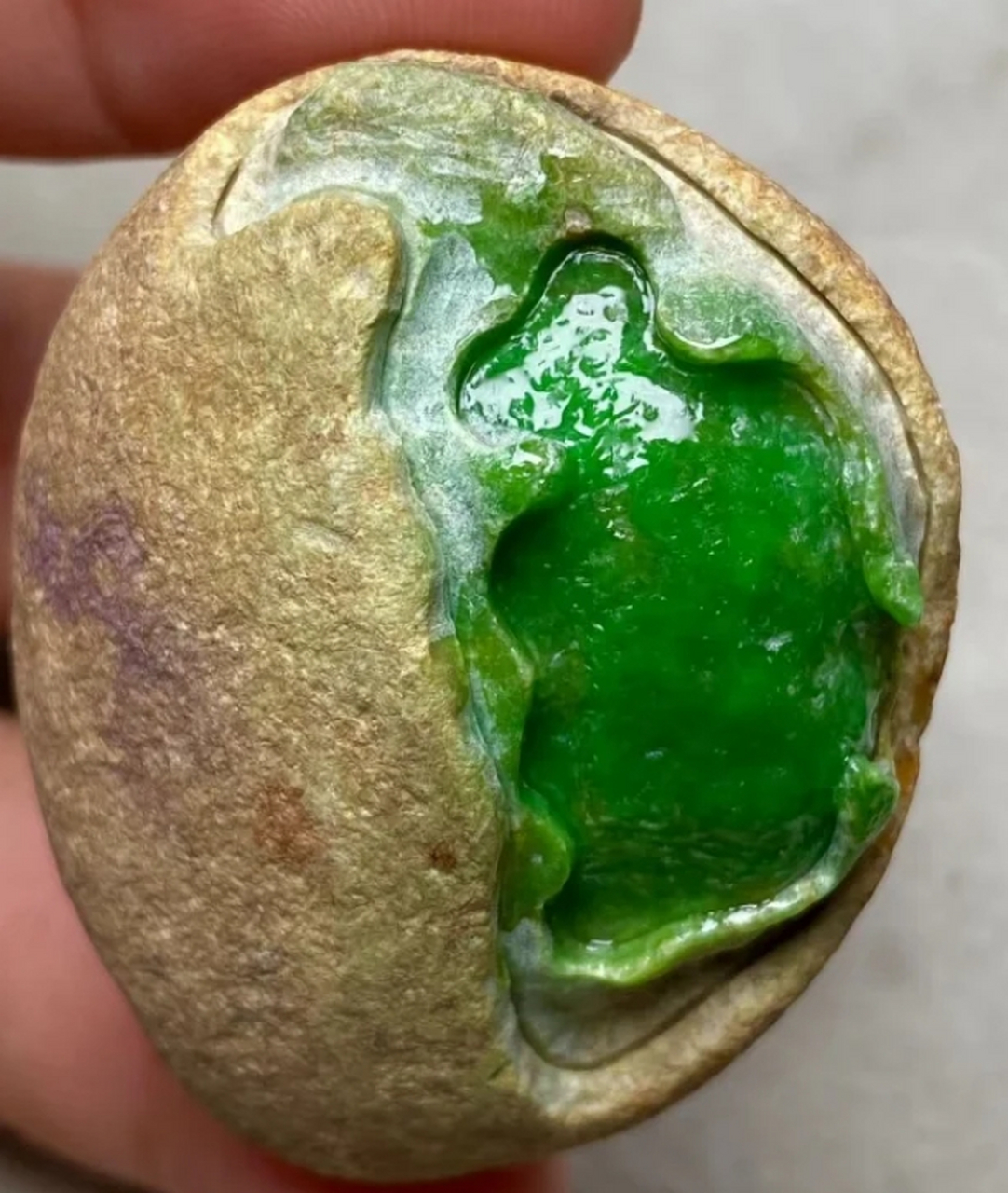 点击头像看直播# #翡翠原石# 60克(极品)老敞口达木坎开窗冰阳绿戒