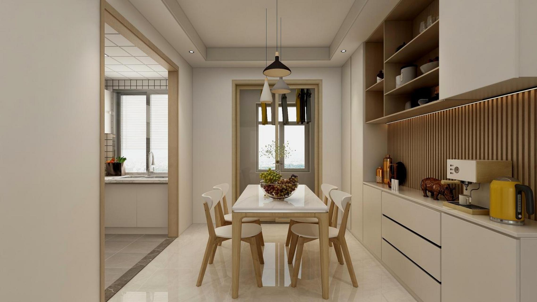 客厅采用原木色为基调,电视背景墙考虑整洁的原木色护墙板背景墙,浅