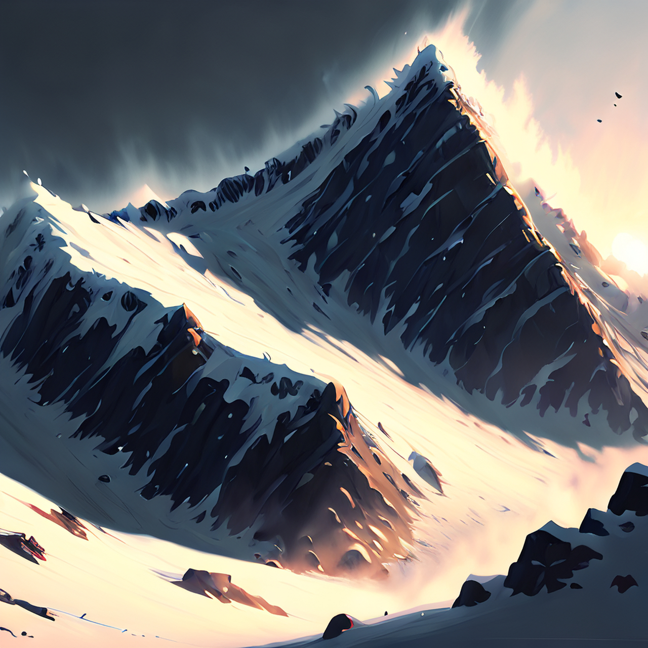 崩腾雪山飞,胆掉老眼晖.闲适,开阔,朦胧#百度ai绘图黑科技