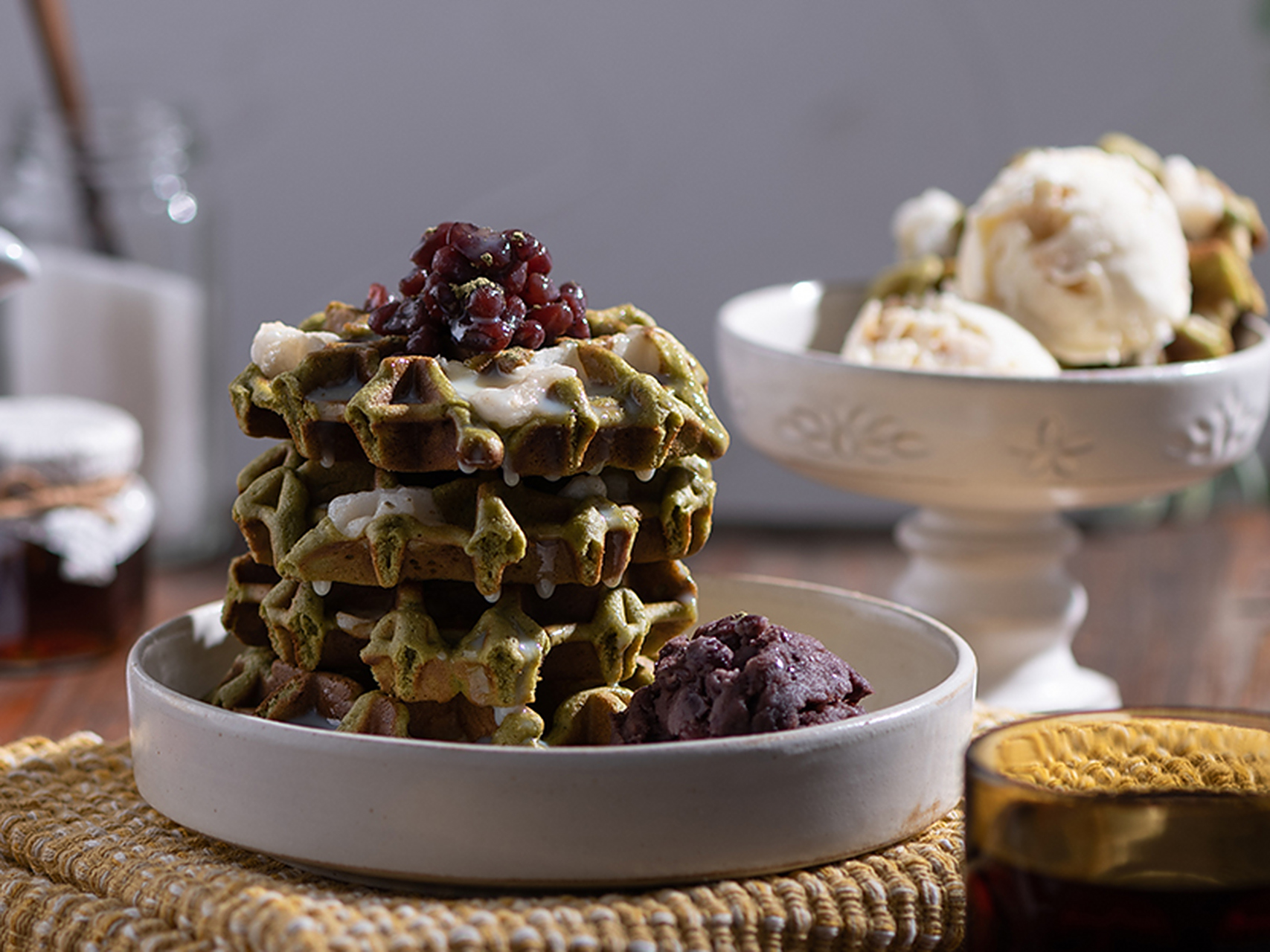 日系甜点:红豆白玉抹茶松饼  「红豆白玉抹茶松饼」是一道非常日系