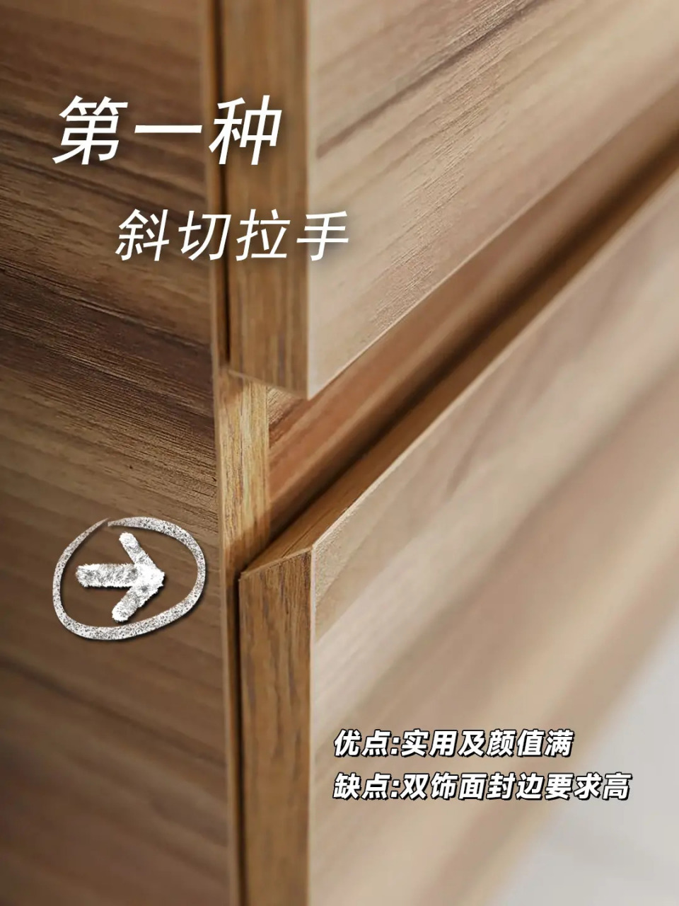 定制橱柜的5种无拉手设计方式必须会呀❗ ▪第一种斜切拉手:如果