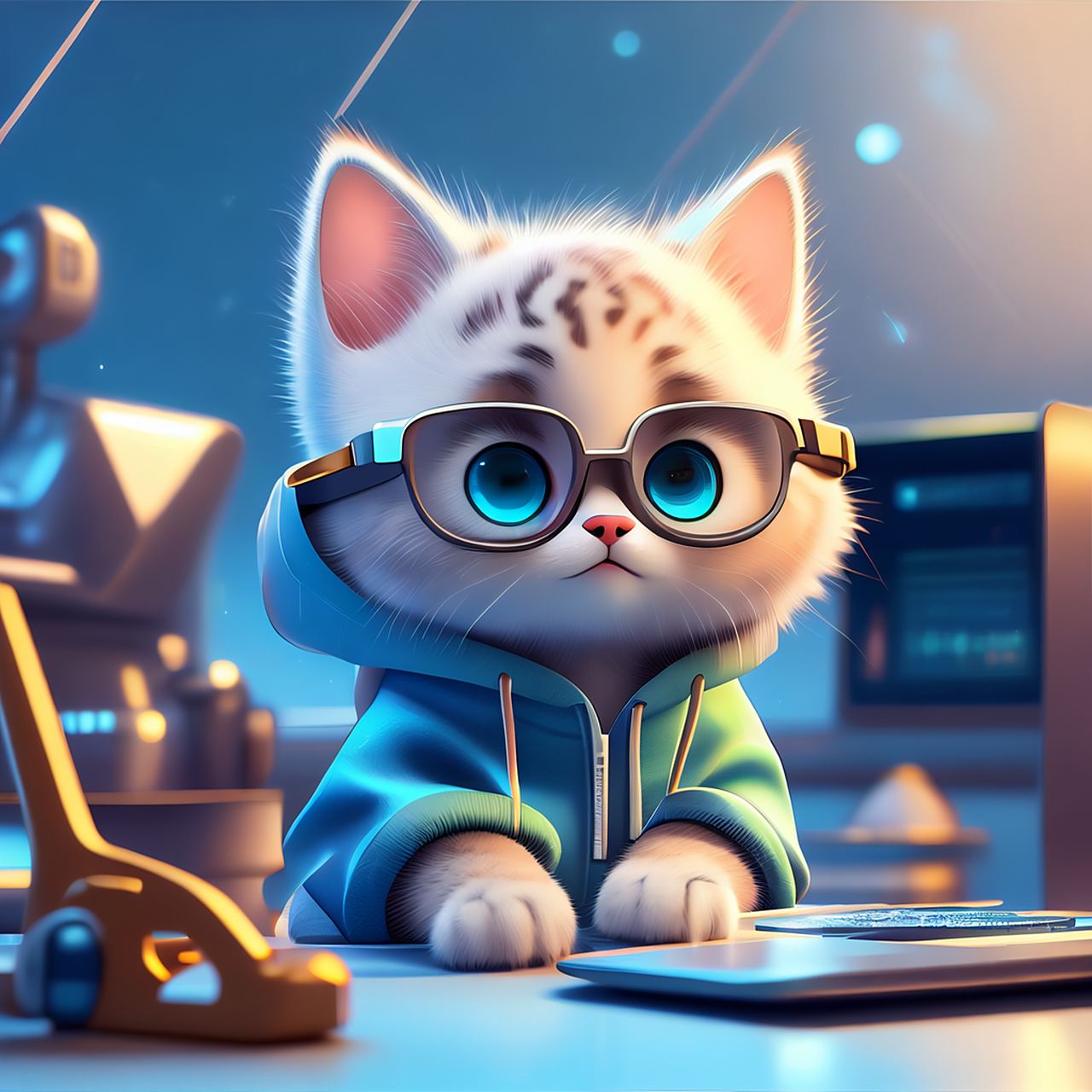 用文心一格画了一组热爱工作的小猫程序员头像,感谢用代码改变世界的