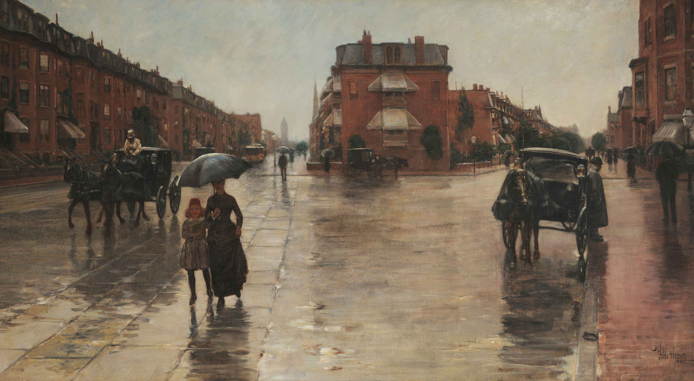 油画欣赏,雨天,波士顿 画作名称:rainy day boston 中文名称:雨天
