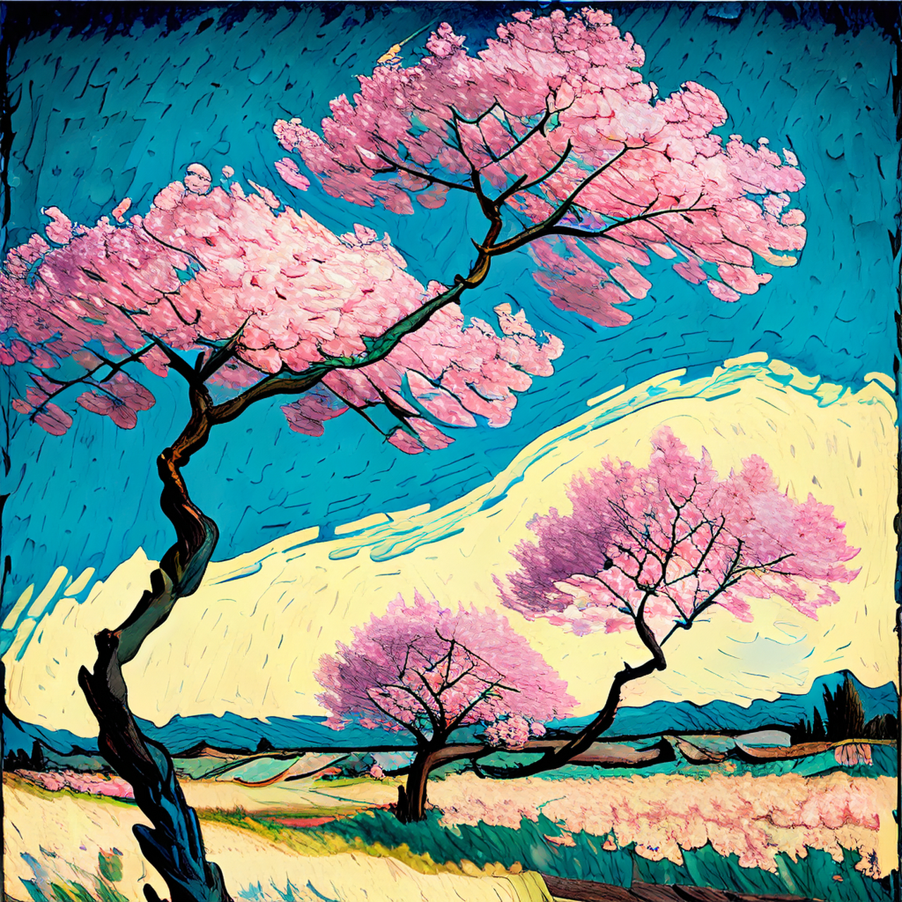 梵高# 樱花,郁金香,雪和日出