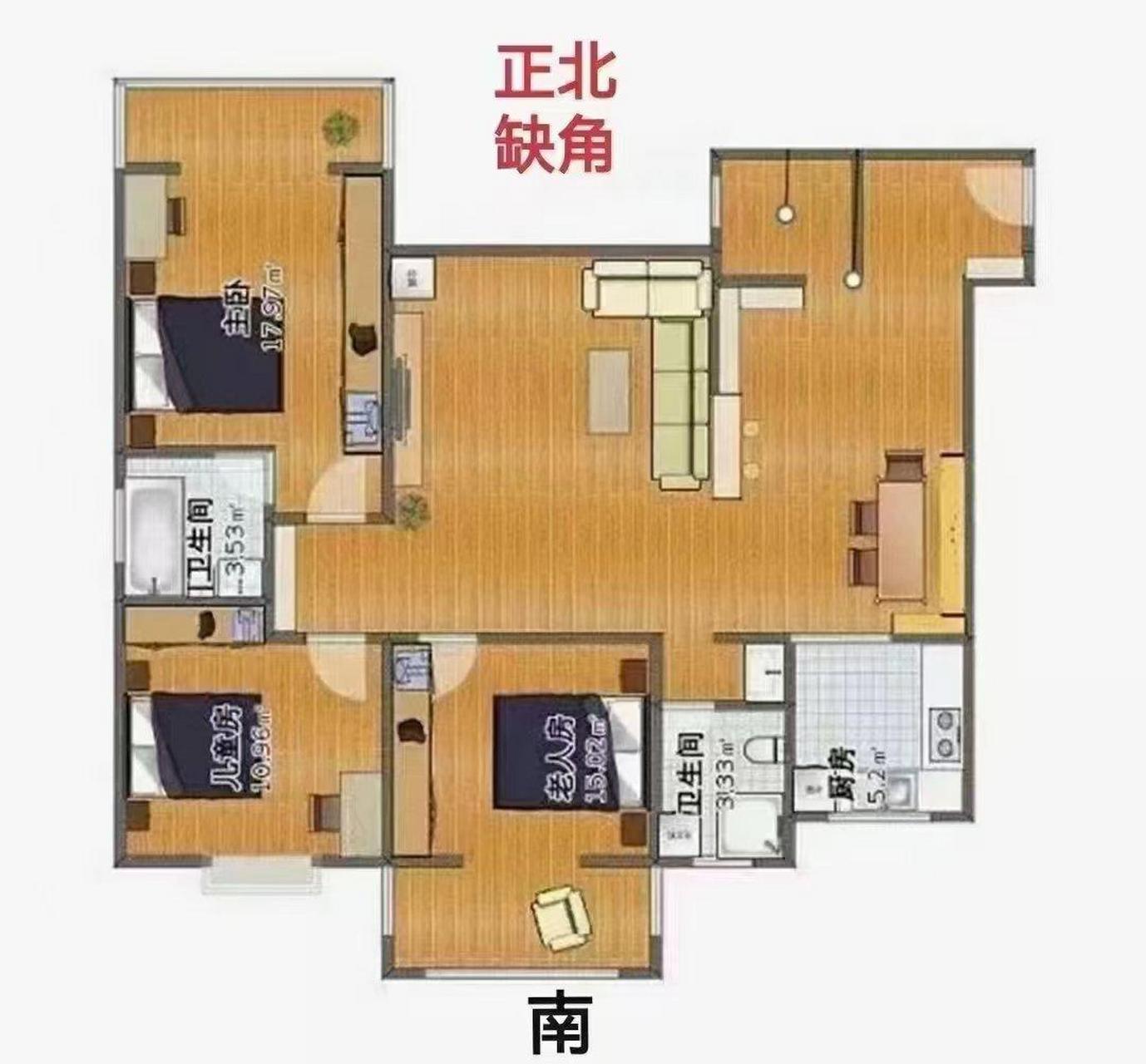 【家居风水】正北方(坎宫)缺角正北在八卦中为坎卦,五行属水,代表家中