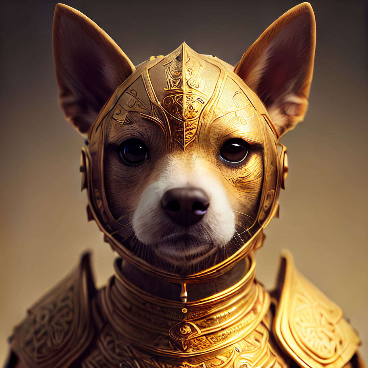 可爱的拟人化,狗在金色的盔甲,中国十二生肖,肖像,精细细节的盔甲
