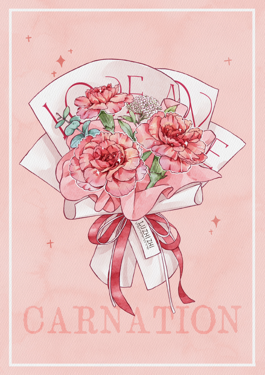 ipad水彩花卉送你一束康乃馨祝你女神节快乐[派对r]花卉课案例