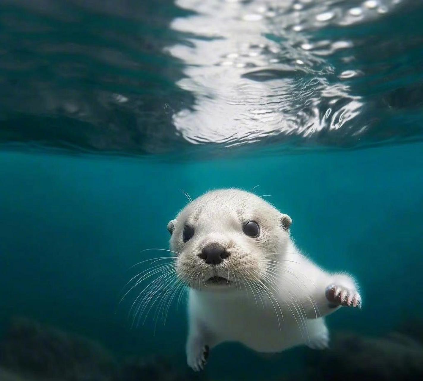 网友:第一次见在潜在水里的水獭宝宝,它好奇的样子太可爱了.