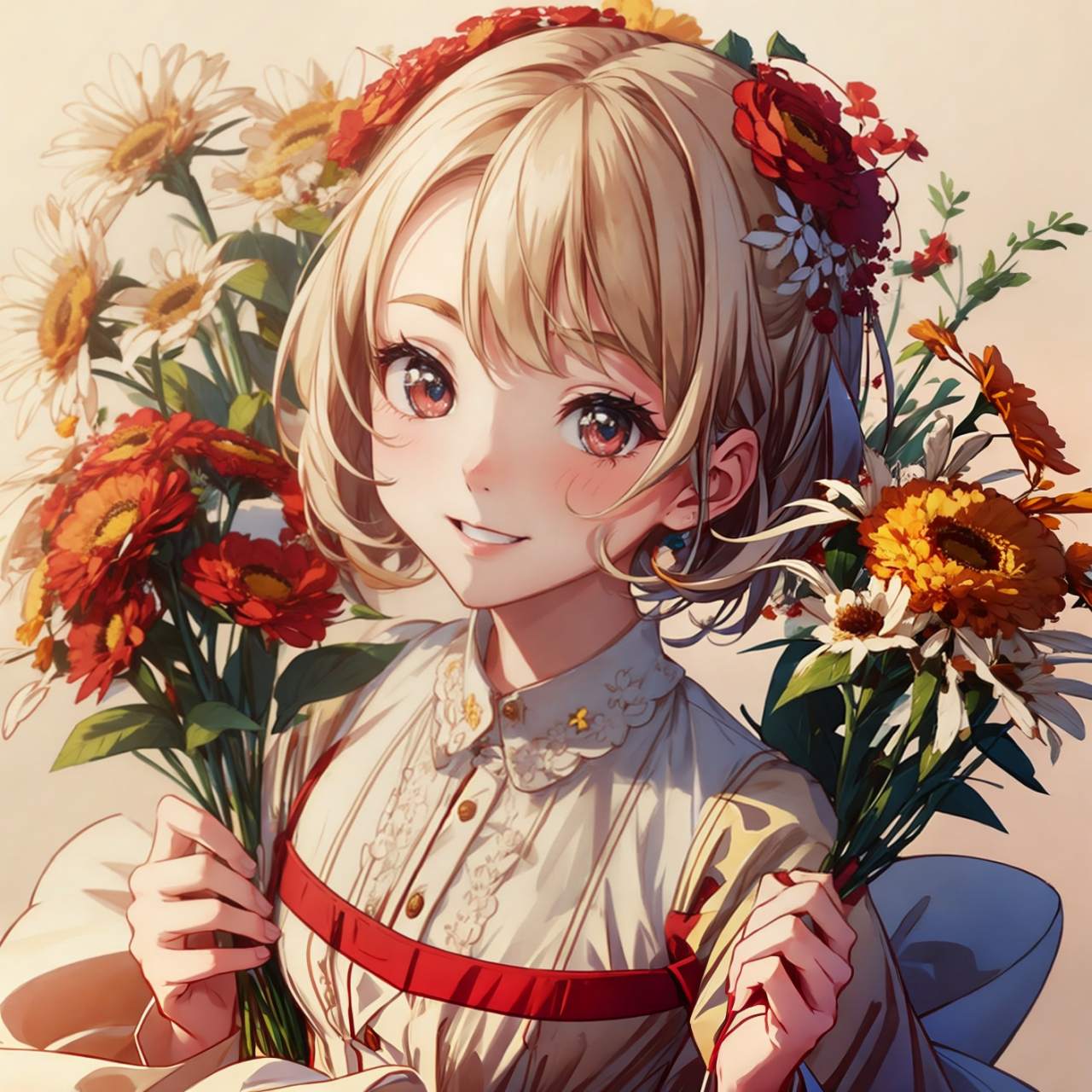 捧花的小女孩 #ai绘画美女写真# #晒晒我家的中秋团圆饭