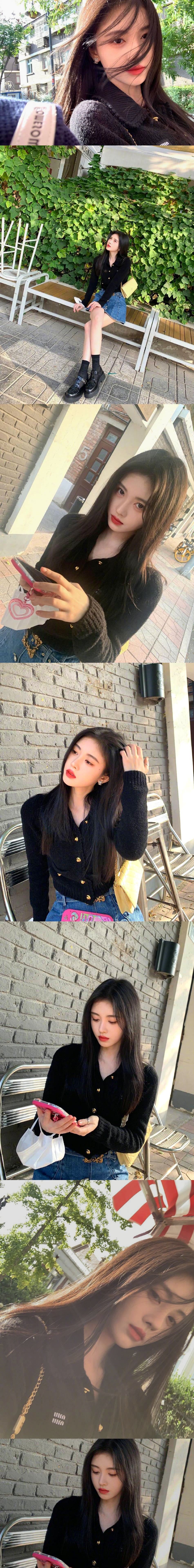 鞠婧祎身穿黑色上衣牛仔裙!烈焰红唇美若天仙