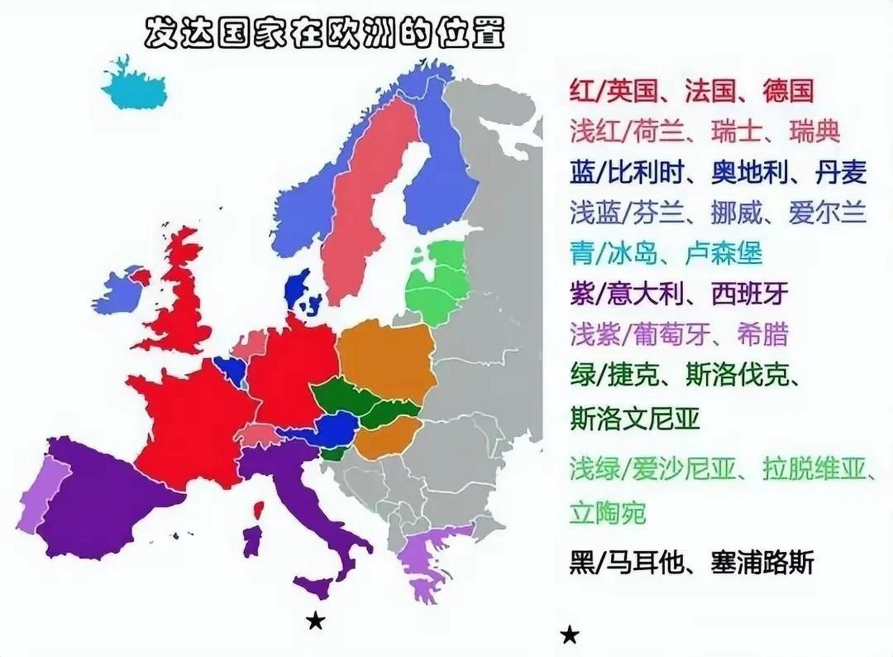 欧洲发达国家的地理位置分布图
