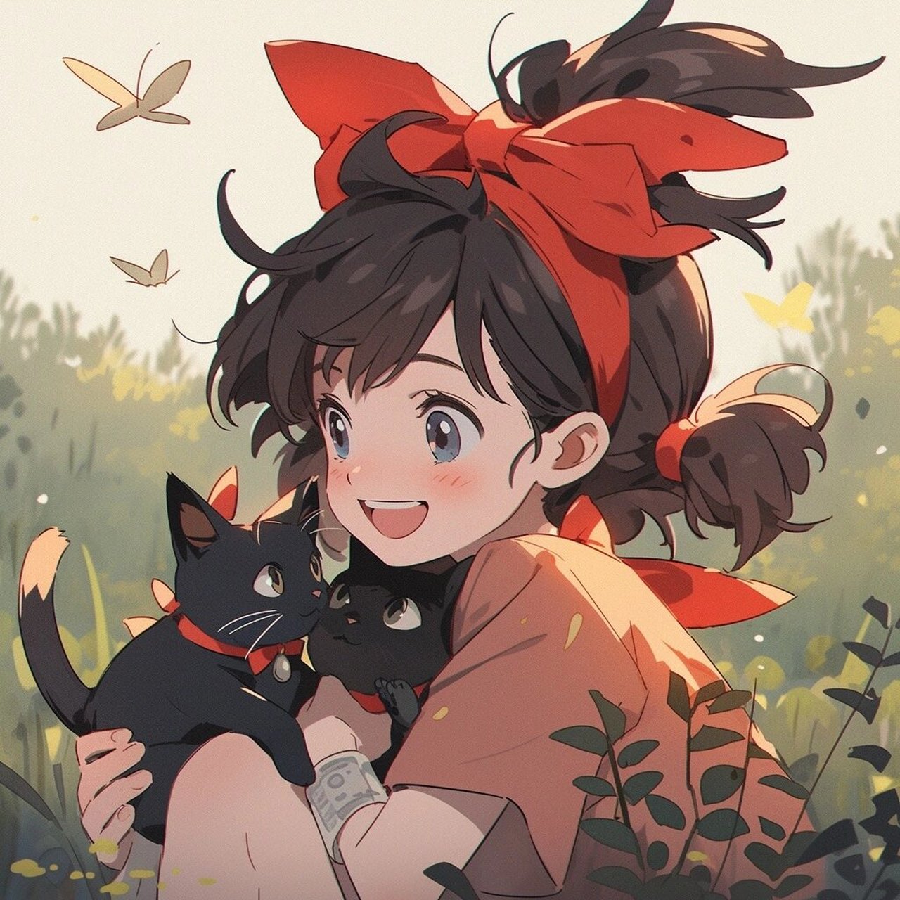 niji journey头像 | 少女与猫的故事  在一个阳光明媚的午后,一位少女