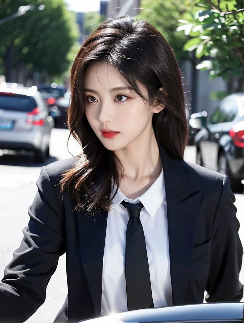 气质女神,一身黑色西装街拍,自信又干练#气质美女# #性感美女# #养眼