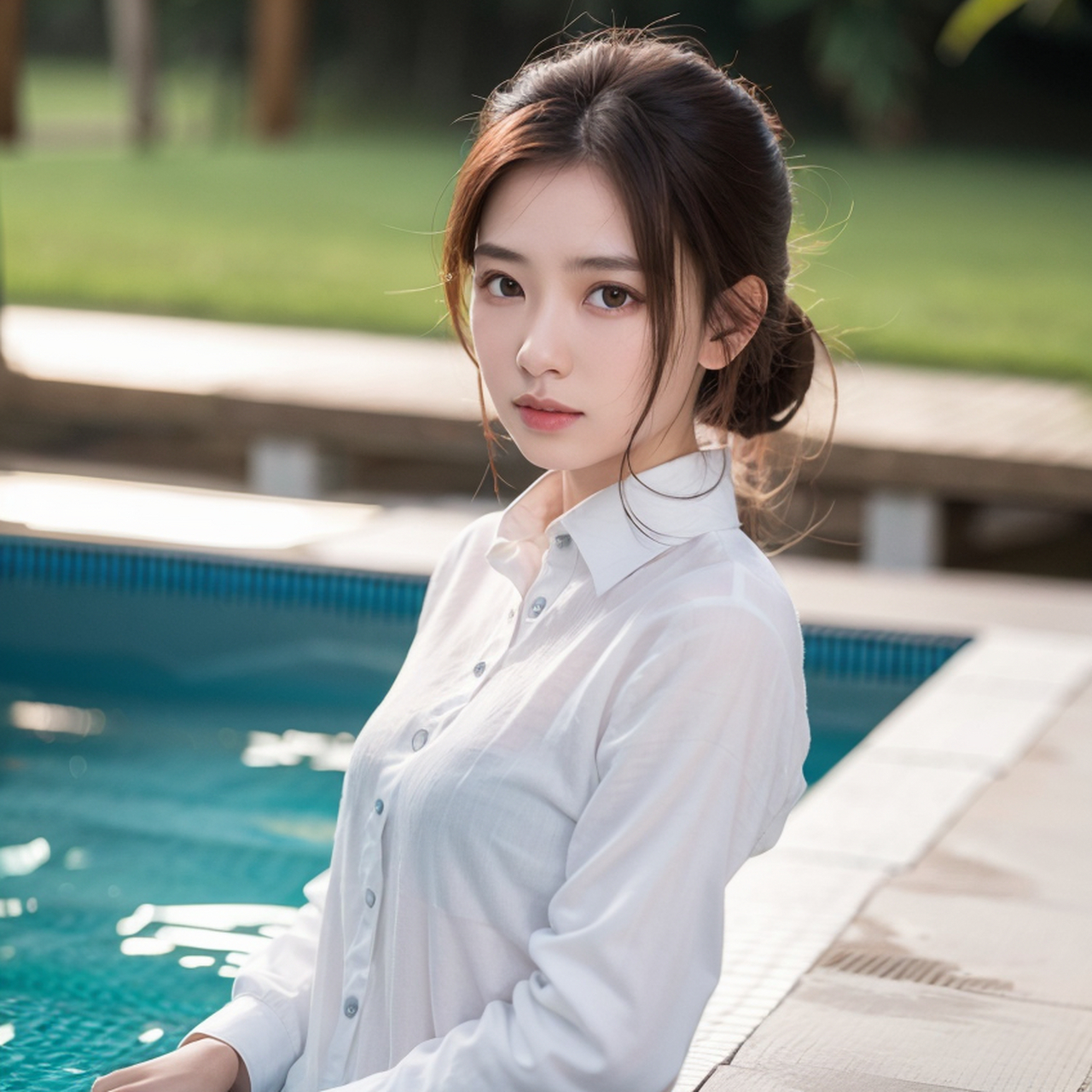 清新脱俗,女神的脸庞如白玉般细腻,眼眸中透出智慧和温柔.