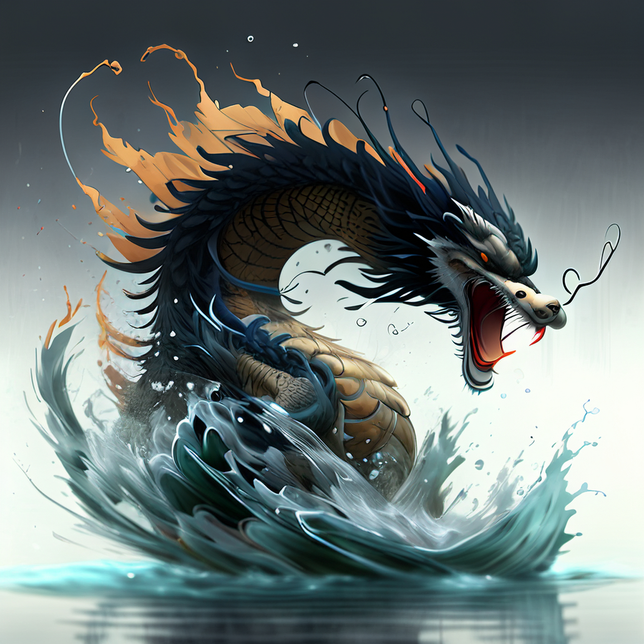 古风绘画,中国风,描绘古诗词,古典美.水摇龙影动,风送雁声长.