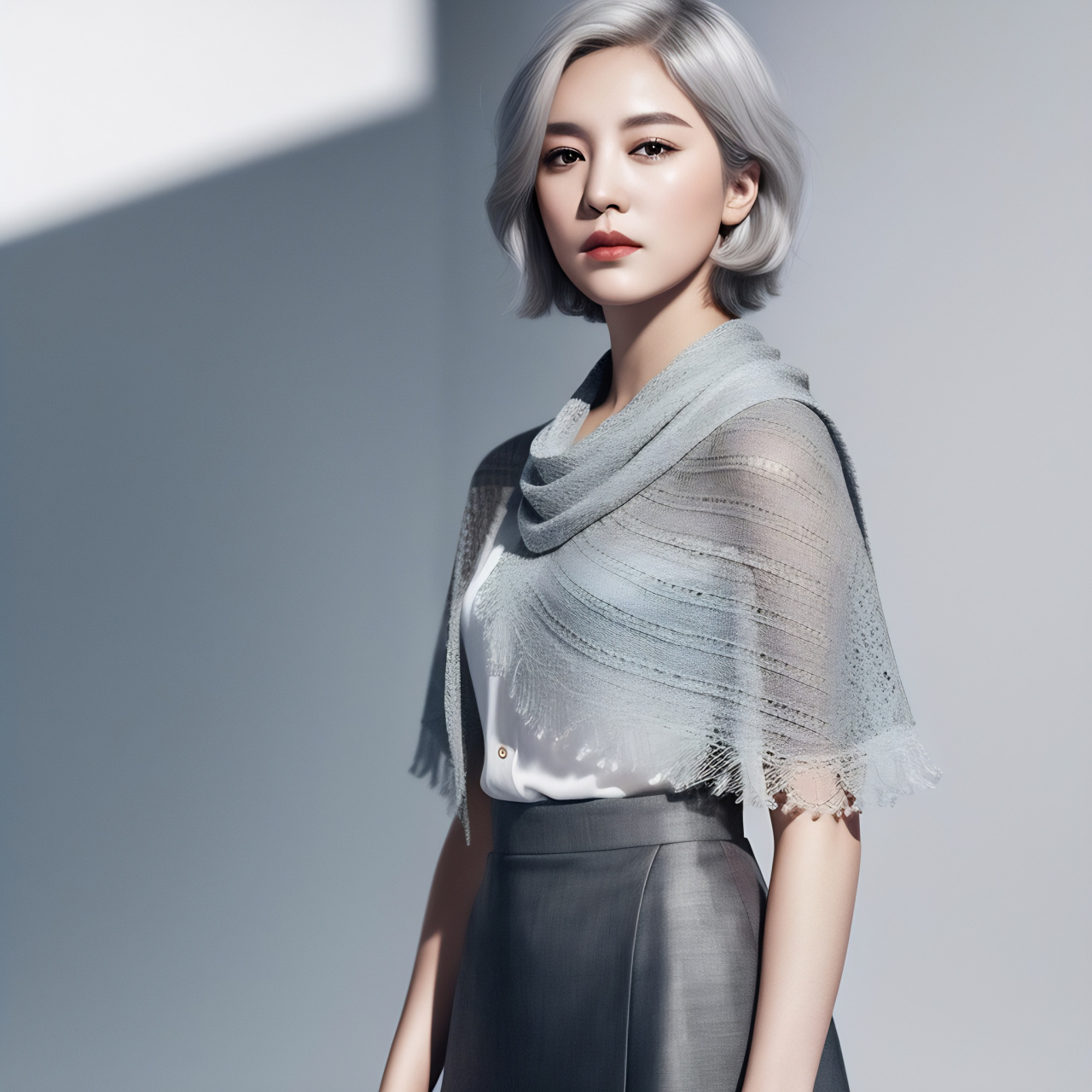 ai# 创作的银发美女,已经很接近真人了,像明星写真